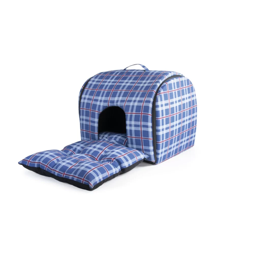 Niche avec coussin écossais pour chien CM